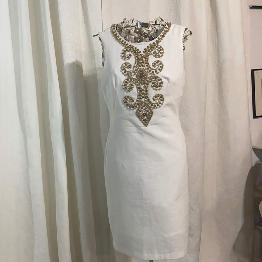 LN Ellen Tracy cotton dress with gold beading
